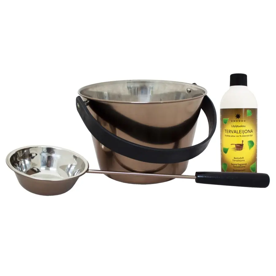 Emendo Savunharmaa Saunasanko + Kauha + Tervaleijona Löylytuoksu 500 Ml 3 Emendo Savunharmaa Saunasanko + Kauha + Tervaleijona Löylytuoksu 500 Ml